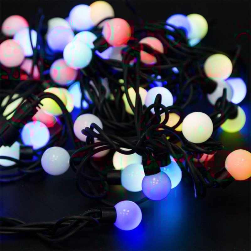 Гирлянда "Мультишишки" 10м, черный Каучук, IP65 230V 100LED, цвет RGB