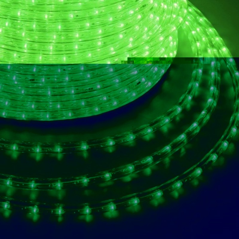 Светодиодный дюралайт 3W зеленый 36 LED/2,4Вт/м, свечение с динамикой, D13мм, бухта 100м