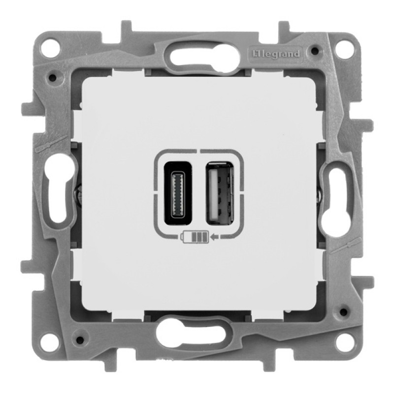 Зарядное устройство с двумя USB-разьемами тип C-С 240В/5В 3000мА Legrand Etika белый