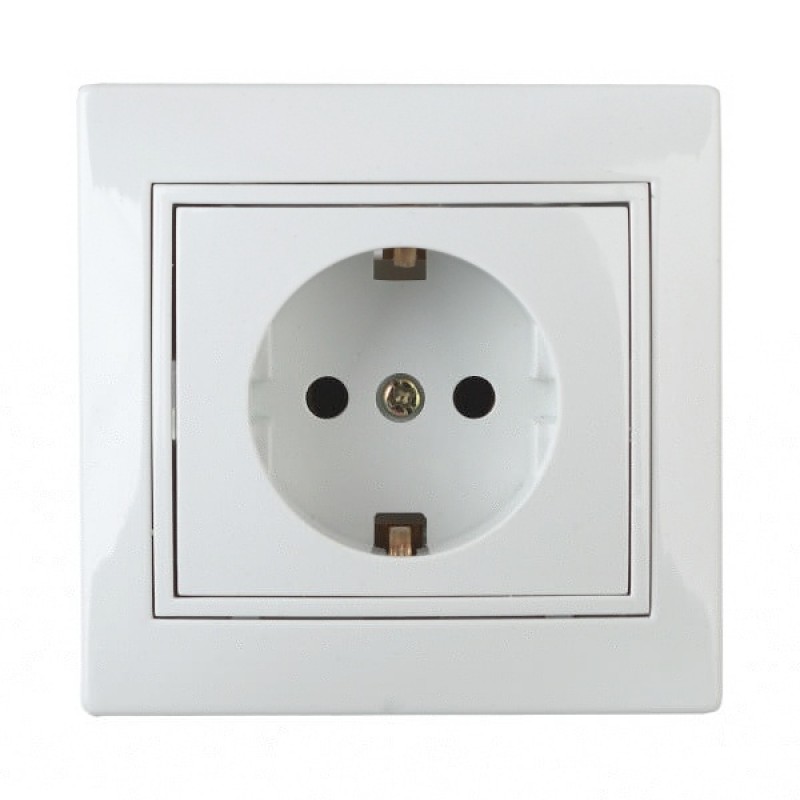 Розетка 2P+E Schuko со шторками 16А 250В IP20 Intro Plano, белый 1-206-01