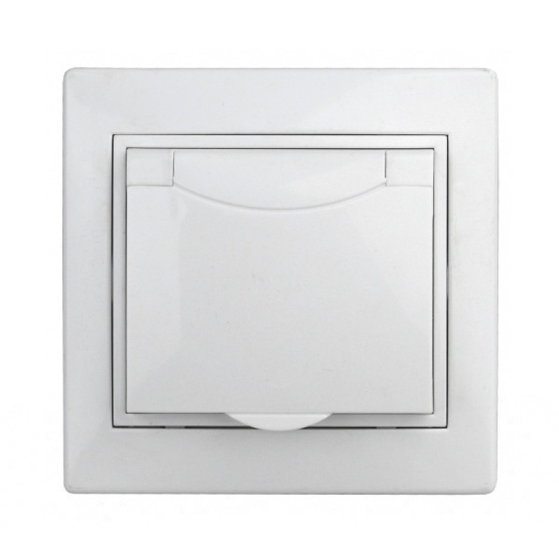 Розетка 2P+E Schuko с крышкой и шторками 16А 250В IP42 Intro Plano, белый 1-207-01