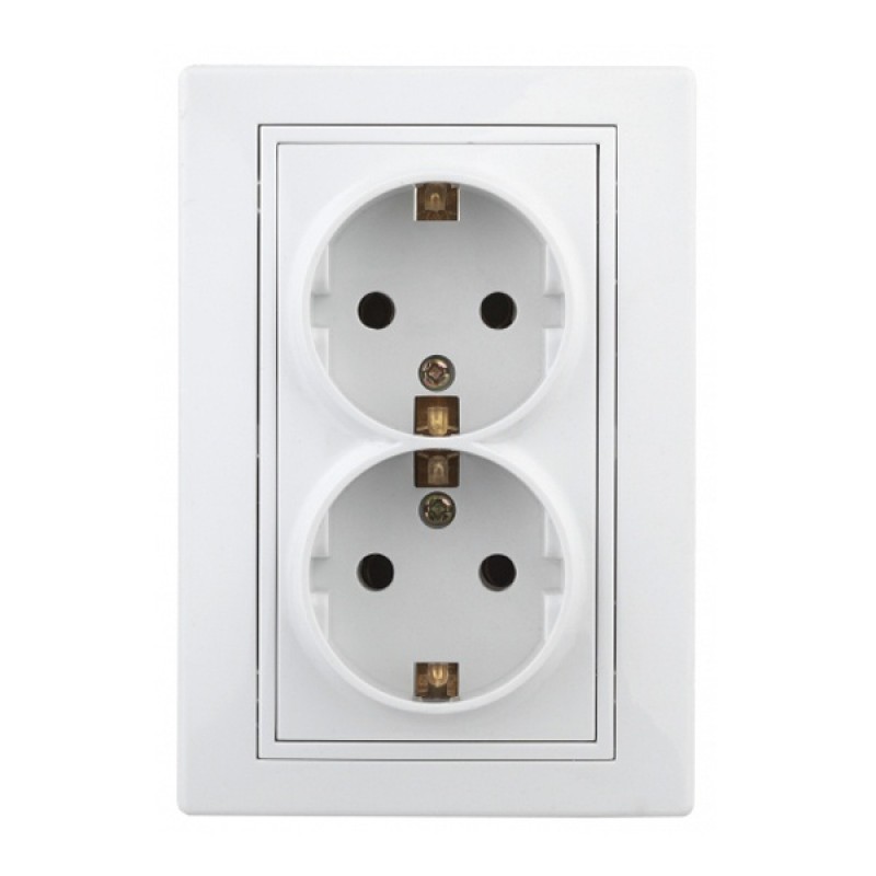 Розетка 2х2P+E Schuko 16А 250В IP20 Intro Plano, белый 1-205-01