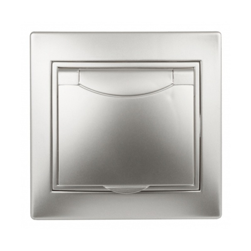 Розетка 2P+E Schuko с крышкой 16А 250В IP20 Intro Plano, алюминий 1-203-03