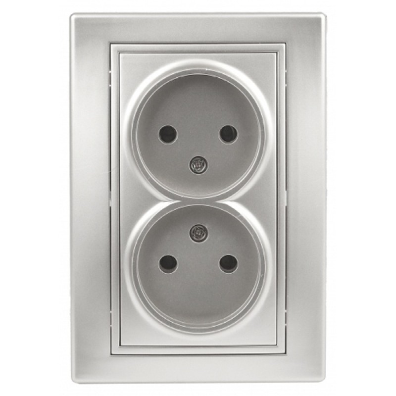 Розетка 2х2P 16А 250В IP20 Intro Plano, алюминий 1-204-03