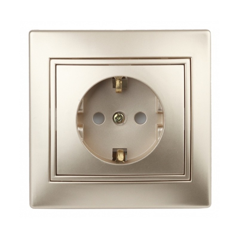 Розетка 2P+E Schuko 16А 250В IP20 Intro Plano, шампань 1-202-04
