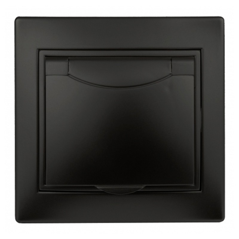 Розетка 2P+E Schuko с крышкой 16А 250В IP20 Intro Plano, антрацит 1-203-05