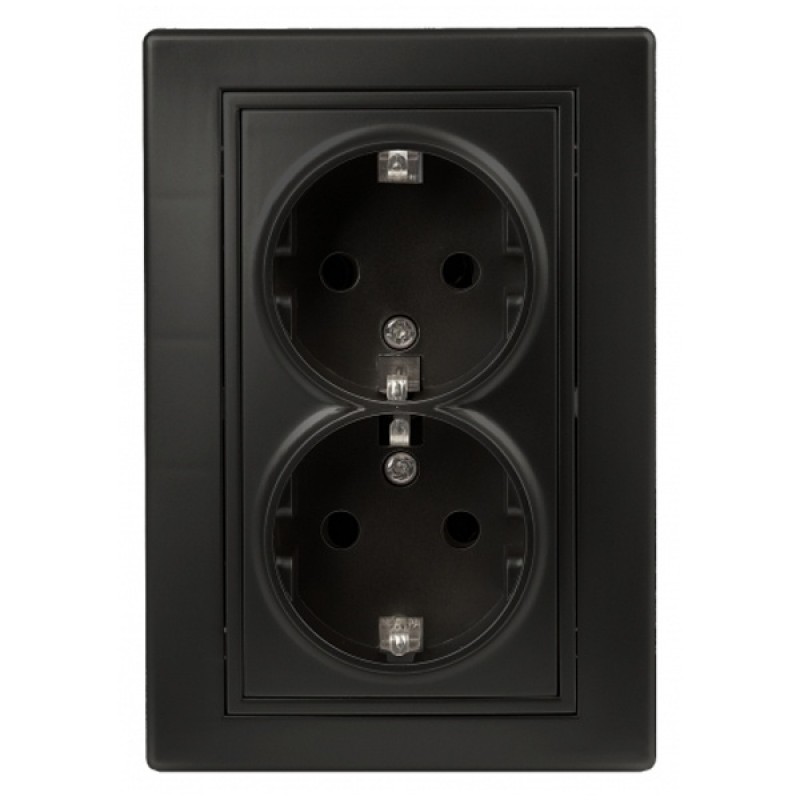 Розетка 2х2P+E Schuko 16А 250В IP20 Intro Plano, антрацит 1-205-05