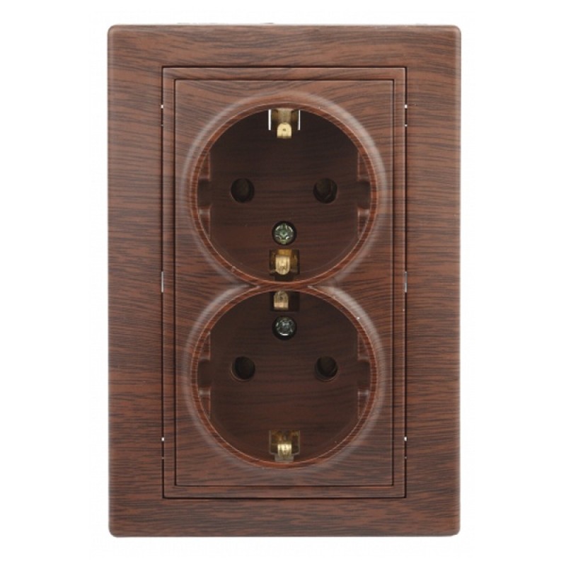Розетка 2х2P+E Schuko 16А 250В IP20 Intro Plano, венге 1-205-10