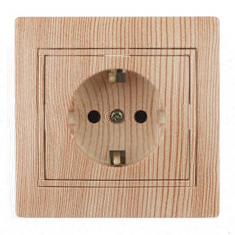 Розетка 2P+E Schuko со шторками 16А 250В IP20 Intro Plano, сосна 1-206-11