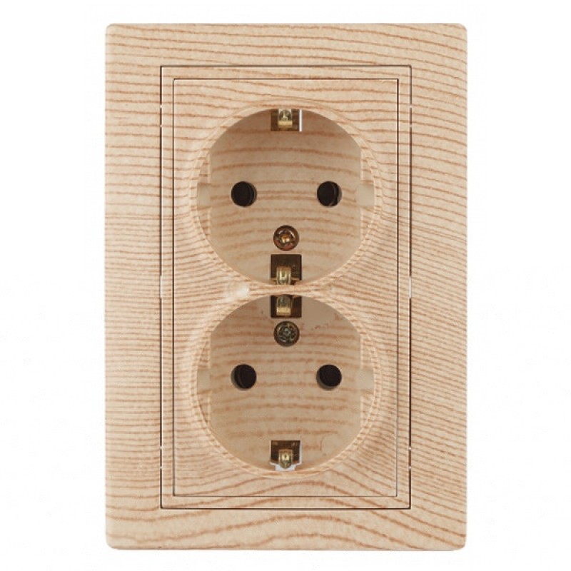 Розетка 2х2P+E Schuko 16А 250В IP20 Intro Plano, сосна 1-205-11