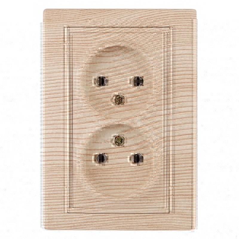 Розетка 2х2P 16А 250В IP20 Intro Plano, сосна 1-204-11