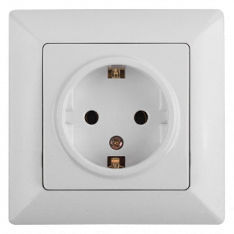 Розетка 2Р+Е Schuko со шторками 16А-250В Intro Solo, белый 4-206-01