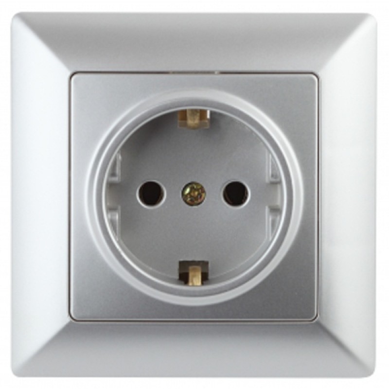 Розетка 2Р+Е Schuko 16А-250В Intro Solo, алюминий 4-202-03