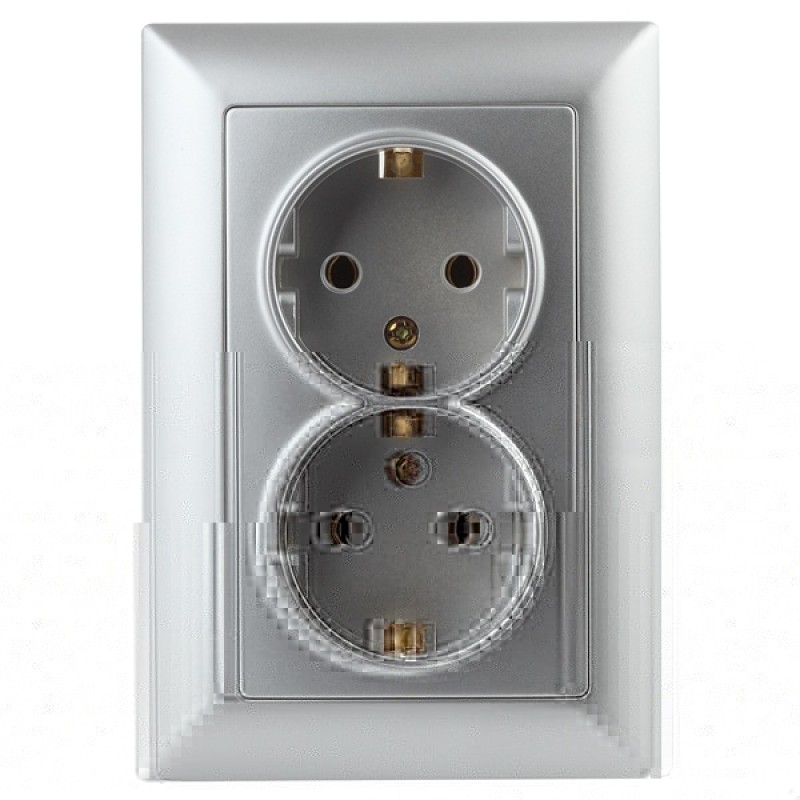 Розетка 2х2Р+Е Schuko 16А-250В Intro Solo, алюминий 4-205-03