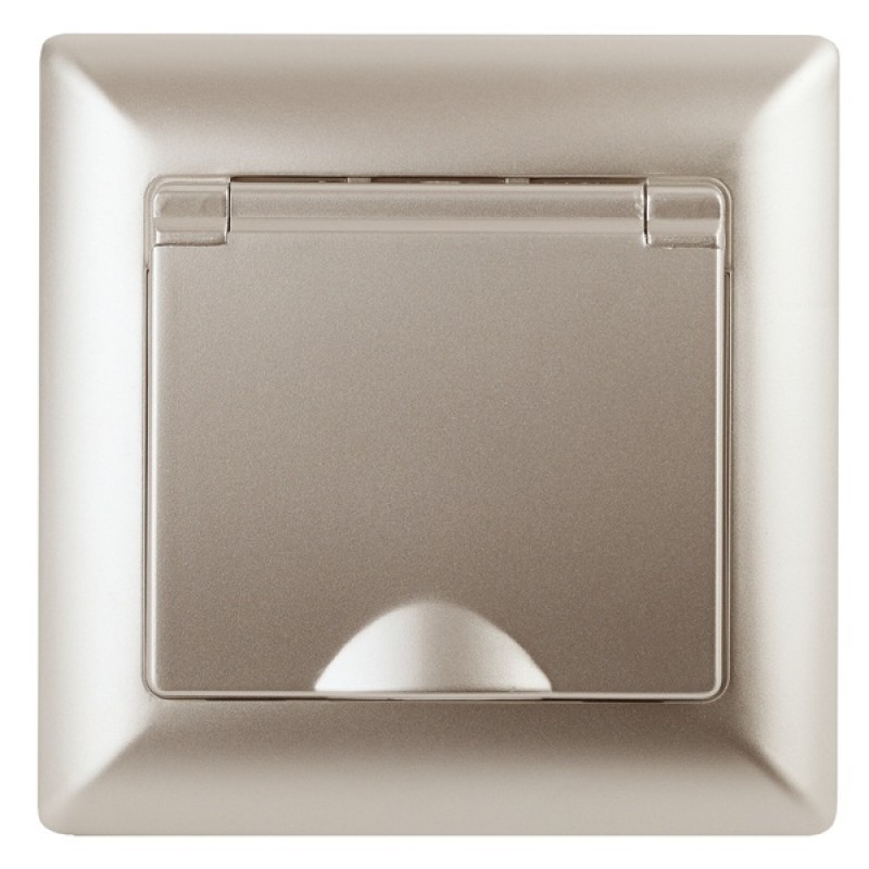 Розетка 2Р+Е Schuko с крышкой 16А-250В Intro Solo, шампань 4-203-04