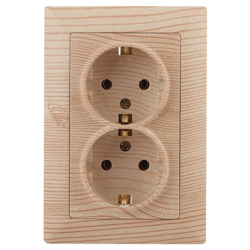 Розетка 2х2Р+Е Schuko 16А-250В Intro Solo, сосна 4-205-11