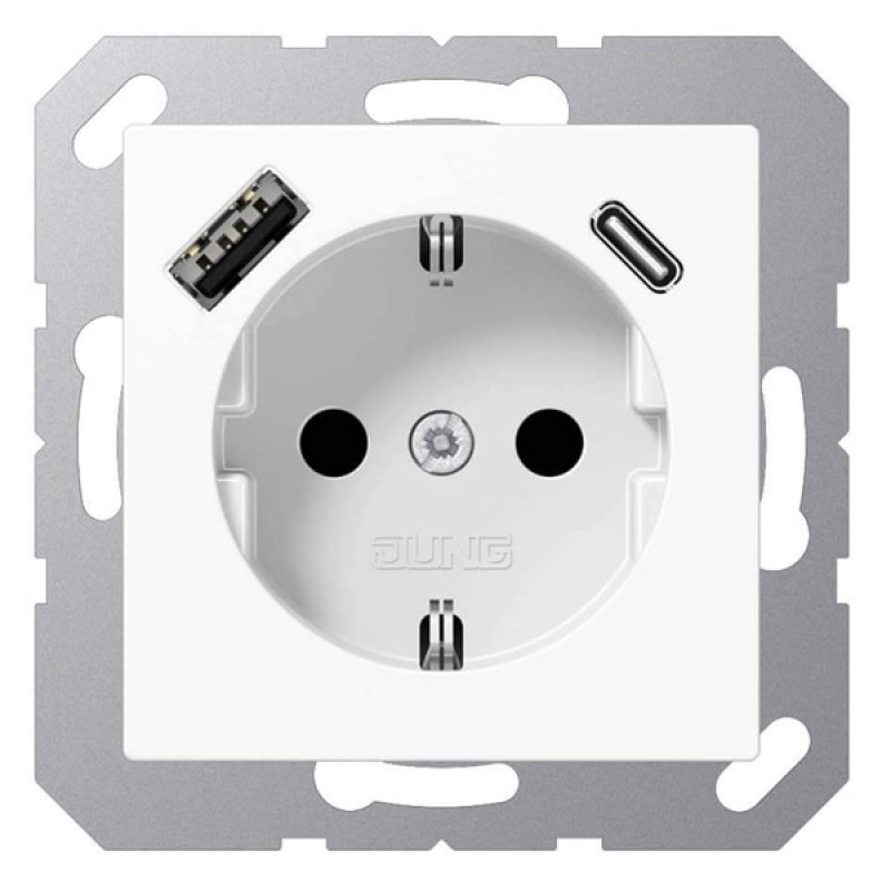 Розетка с/з и с USB-зарядным устройством тип A+тип С  Jung A Белый