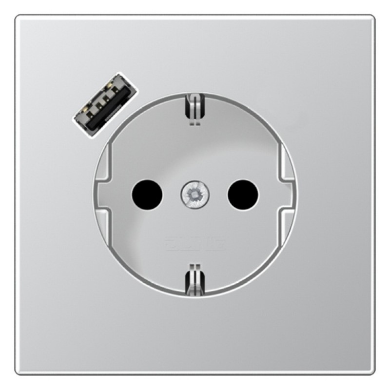 Розетка с/з и с USB-зарядным устройством тип С Jung LS Алюминий
