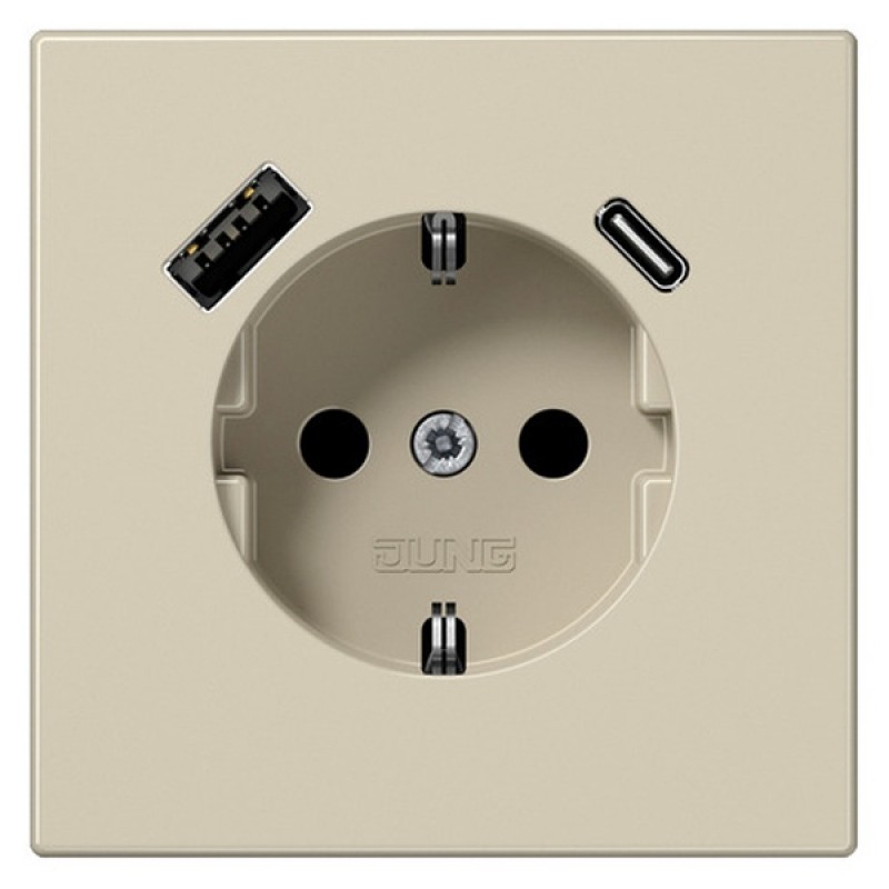 Розетка с/з и с USB-зарядным устройством тип A+тип С Jung LS Слоновая кость
