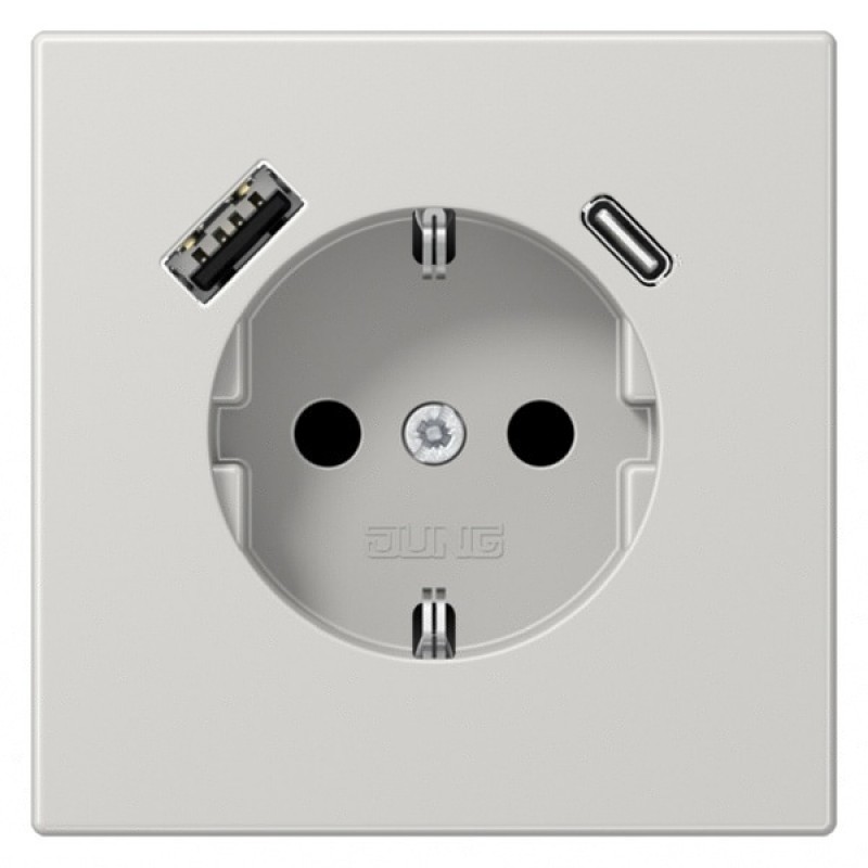 Розетка с/з и с USB-зарядным устройством тип A+тип С Jung LS Светло-серый