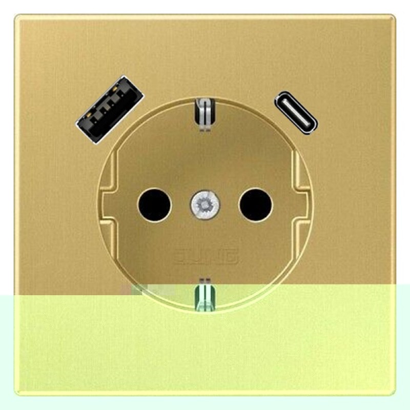 Розетка с/з и с USB-зарядным устройством тип A+тип С Jung LS Латунь Classic
