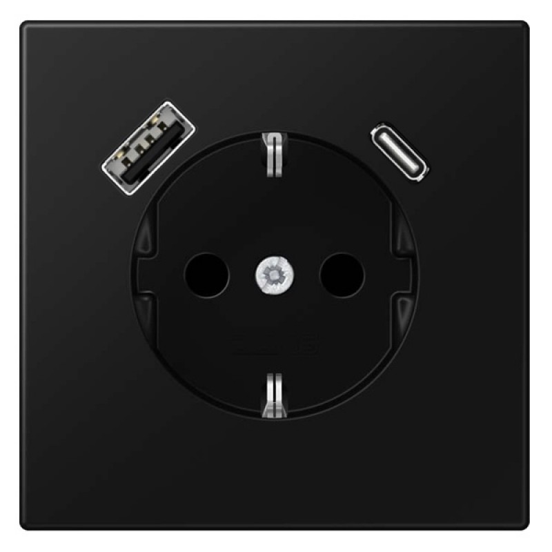 Розетка с/з и с USB-зарядным устройством тип A+тип С Jung LS Черный матовый