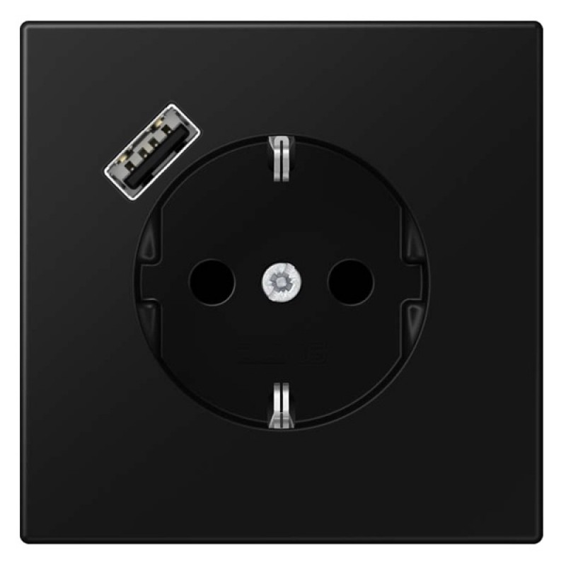 Розетка с/з и с USB-зарядным устройством тип A Jung LS Черный матовый