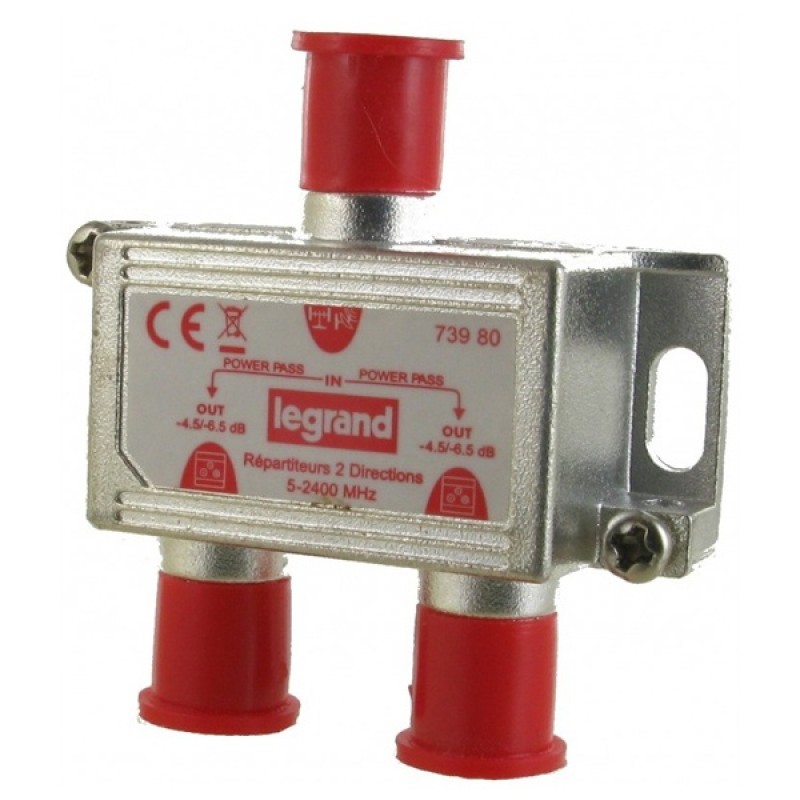 Сплиттер Legrand 2 выхода затухание 4,5дБ 0-2400МГц под F-разъём