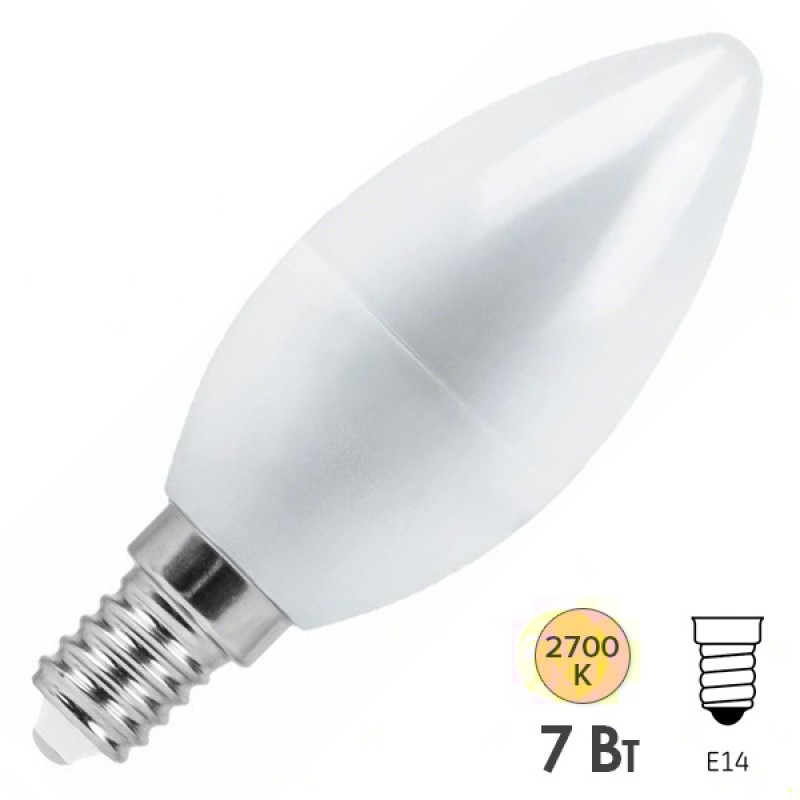 Лампа светодиодная свеча Feron LB-97 7W 2700K 230V E14 теплый свет