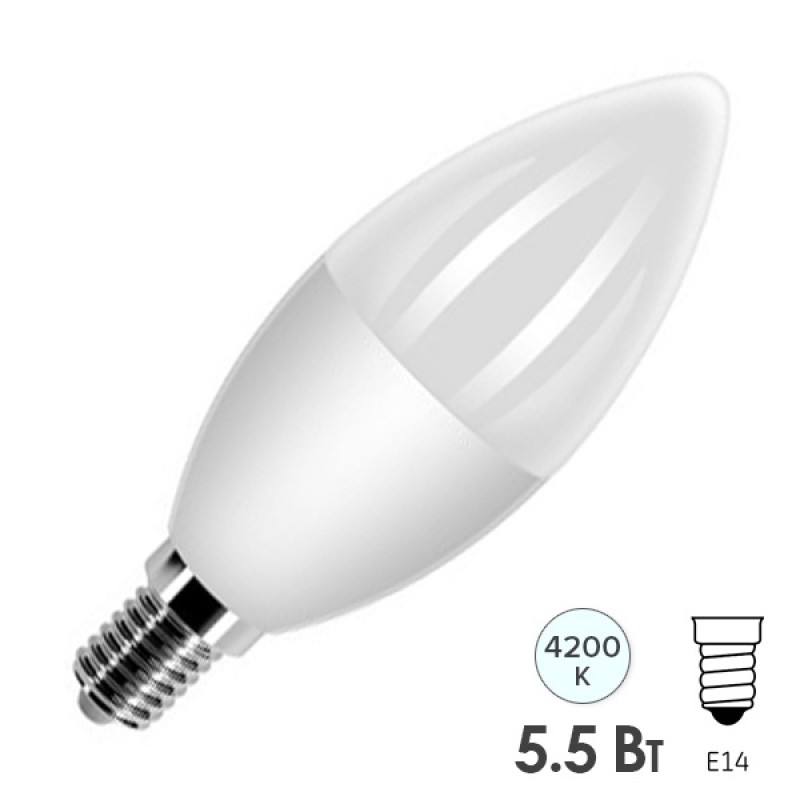 Лампа светодиодная свеча FL-LED C37 5,5W 4200К 220V E14 37х108 510Лм белый свет