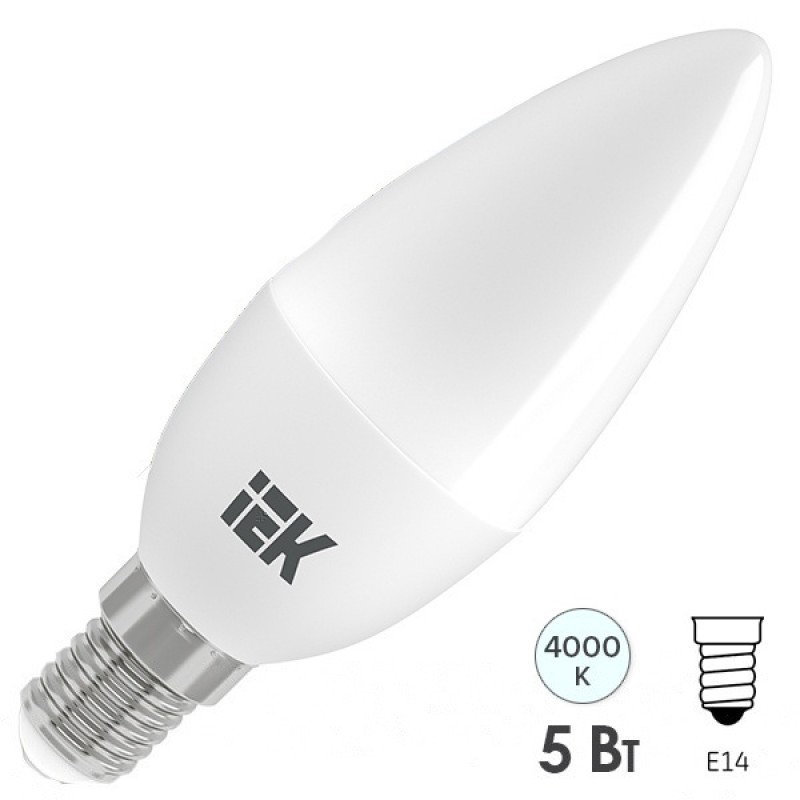 Лампа светодиодная ECO C35 свеча 5Вт 230В 4000К E14 IEK