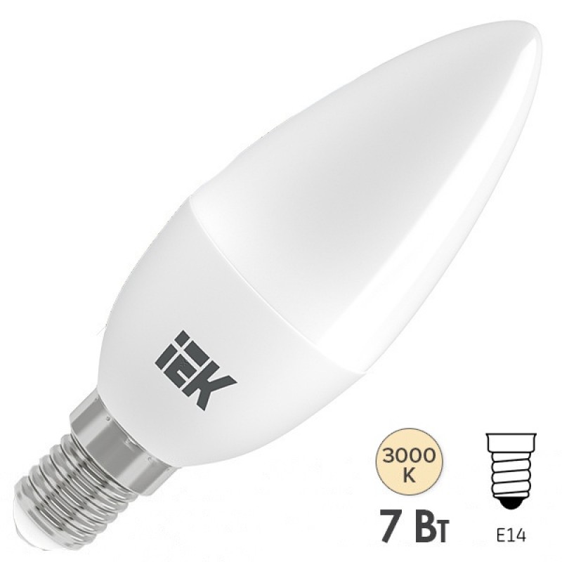 Лампа светодиодная ECO C35 свеча 7Вт 230В 3000К E14 IEK 485028
