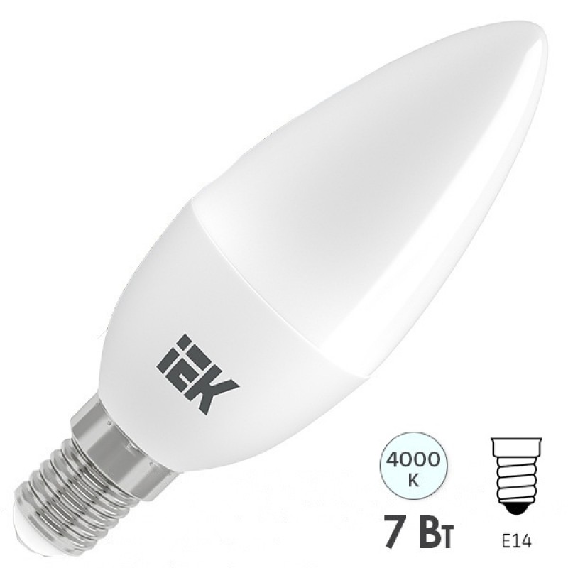 Лампа светодиодная ECO C35 свеча 7Вт 230В 4000К E14 IEK 485080