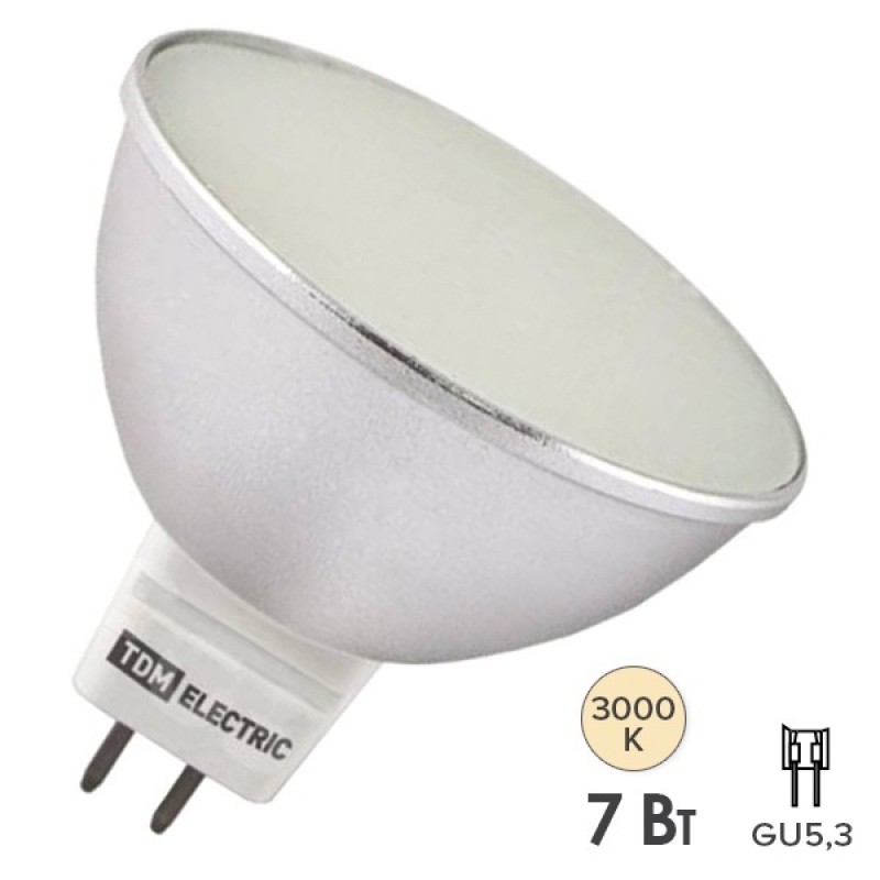 Лампа светодиодная MR16-7 Вт-220 В -3000 К–GU 5,3 SMD (с матовым стеклом) TDM