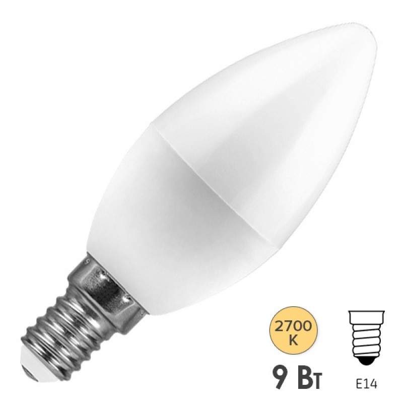 Лампа светодиодная свеча Feron LB-570 9W 2700K 230V E14 теплый свет